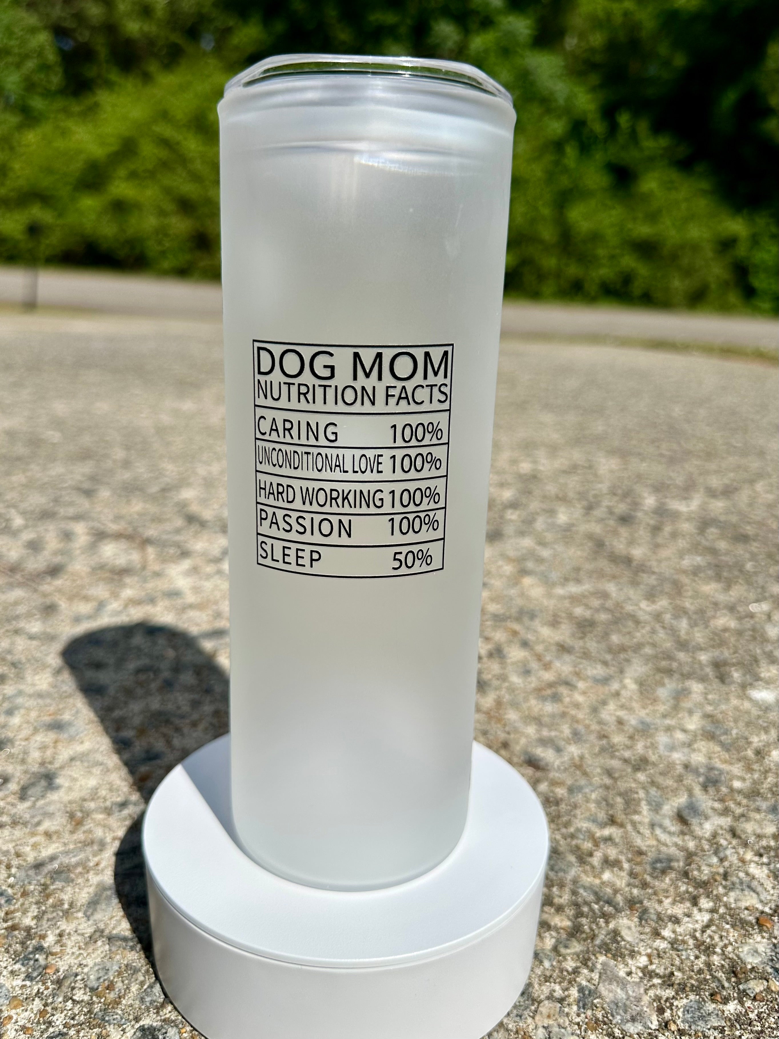 Dog Mom Frosted Glass Tumbler with Lid | Cute Paw Print Cup | 20oz Iced Coffee Glass | Dog Lover Gift | Discounted – Minor Scratch