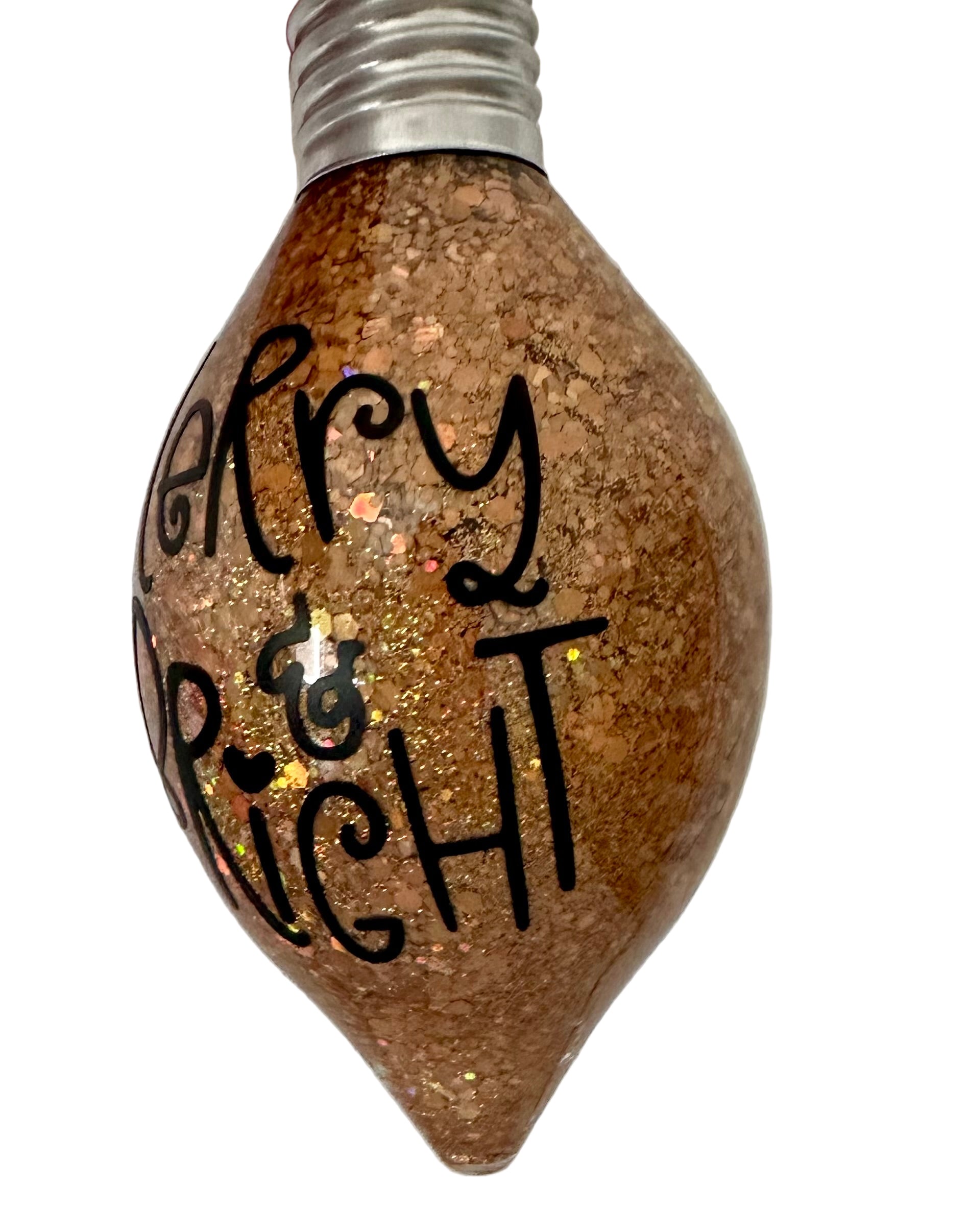 Christmas bulb ornament with Merry & Bright text and sparkle