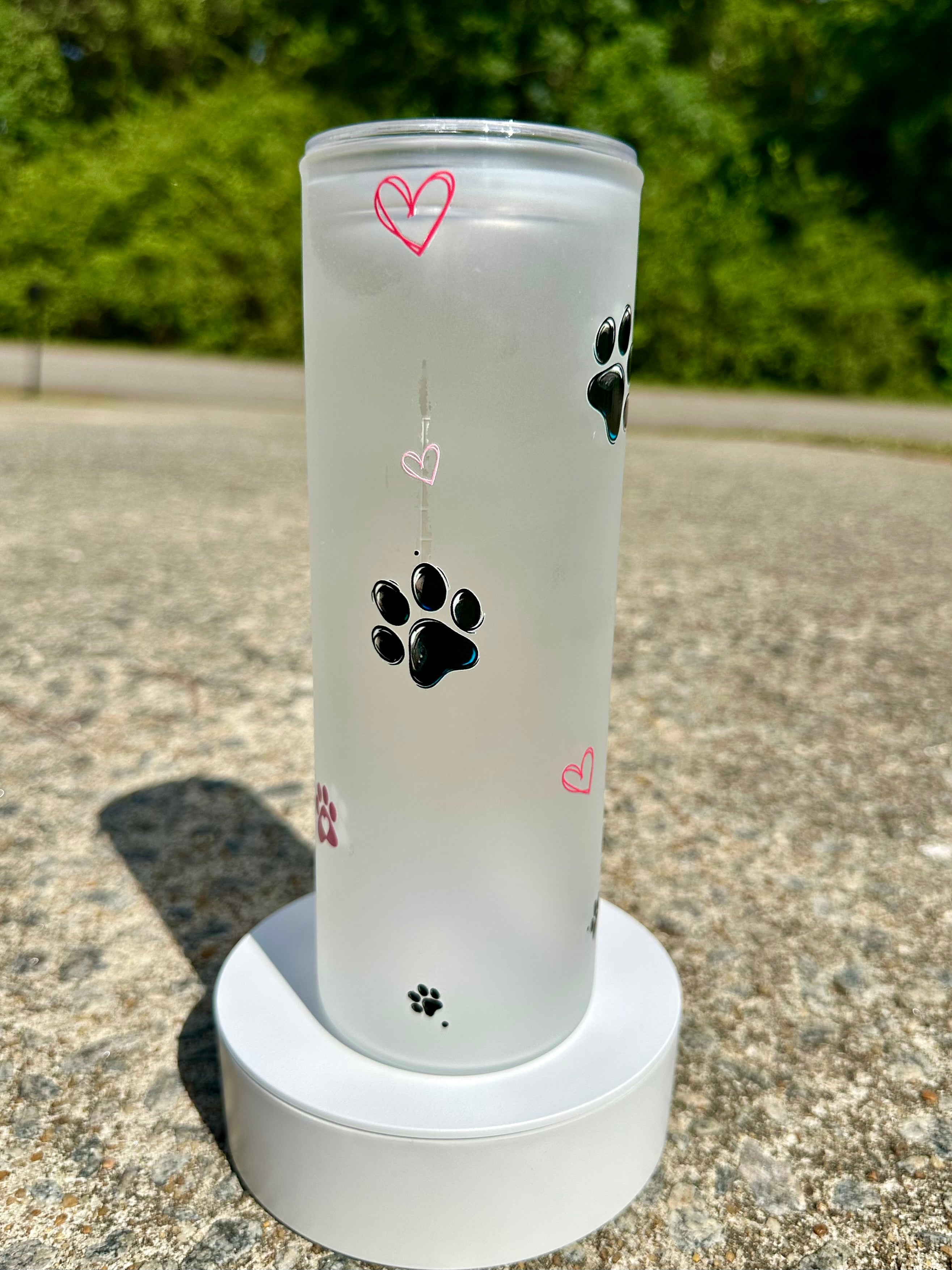 Dog Mom Frosted Glass Tumbler with Lid | Cute Paw Print Cup | 20oz Iced Coffee Glass | Dog Lover Gift | Discounted – Minor Scratch