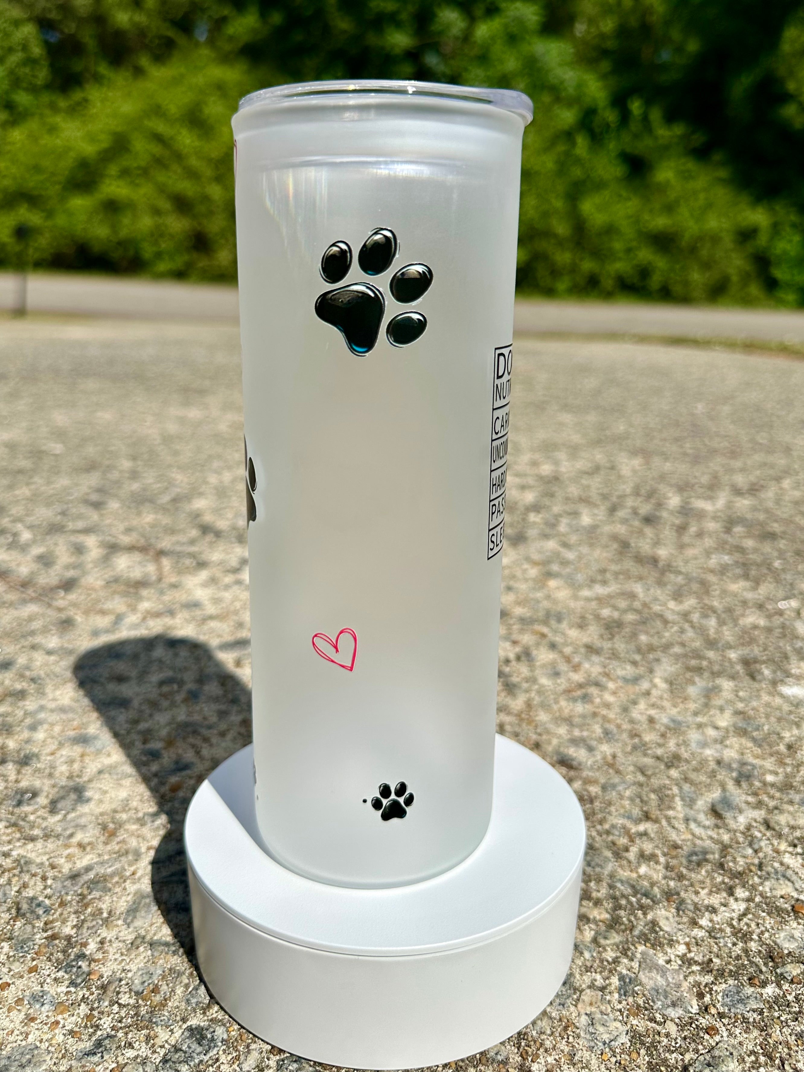 Dog Mom Frosted Glass Tumbler with Lid | Cute Paw Print Cup | 20oz Iced Coffee Glass | Dog Lover Gift | Discounted – Minor Scratch