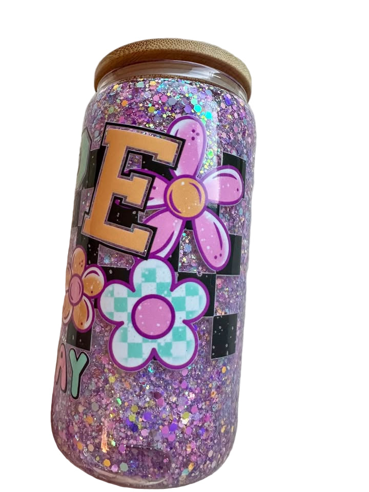 Nope, Not Today - 16oz Glass Glitter Tumbler with Bamboo Lid