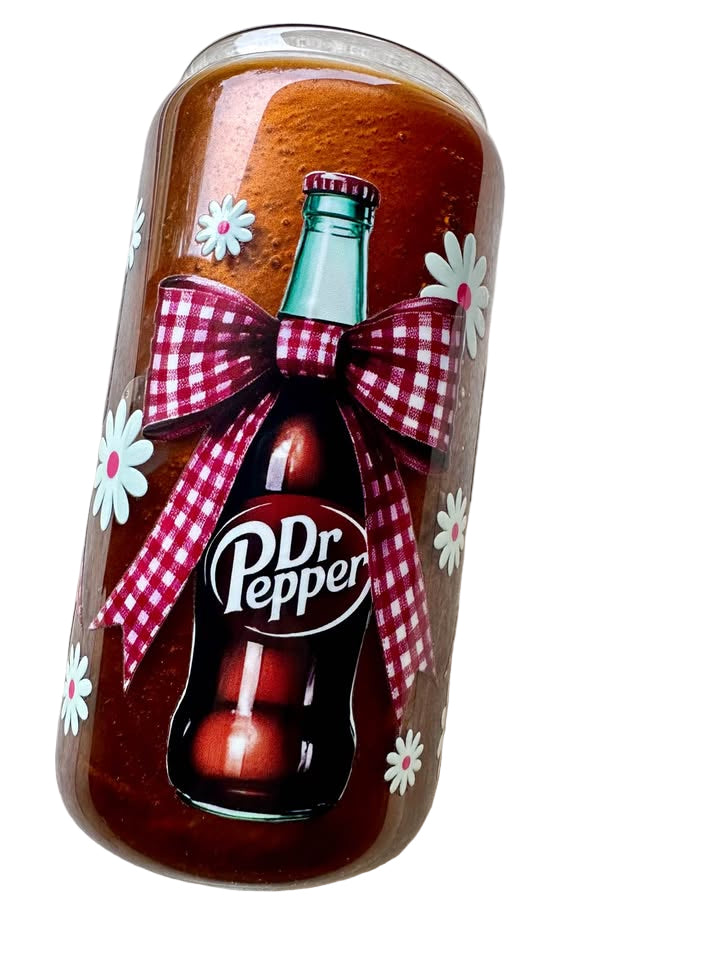 Soda Wrapped in Bows & Flowers - 16oz Glass Tumbler with Mica Powder Shift