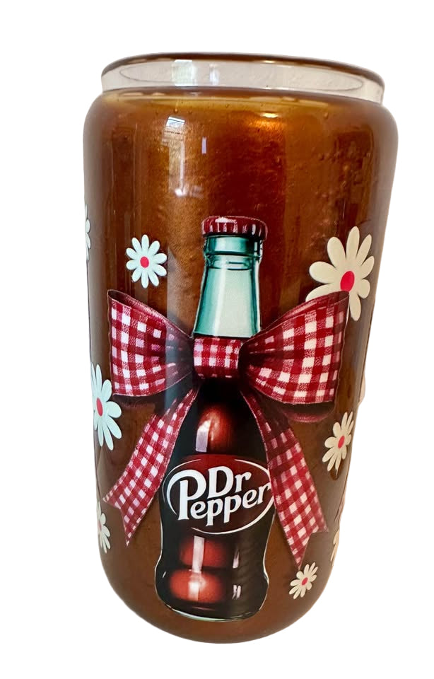 Soda Wrapped in Bows & Flowers - 16oz Glass Tumbler with Mica Powder Shift