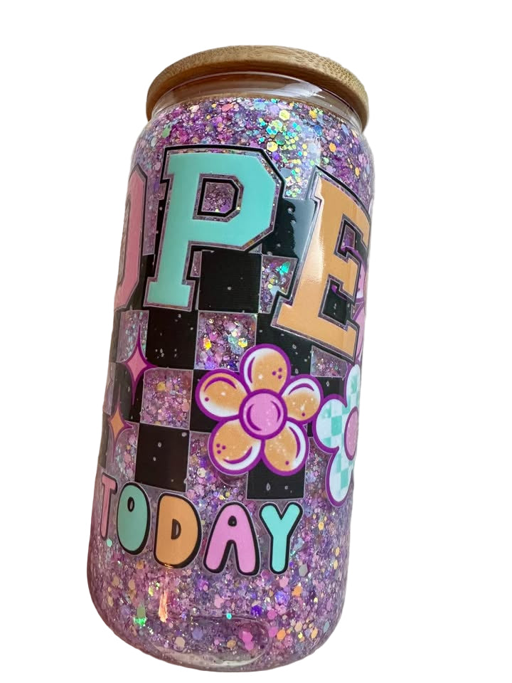 Nope, Not Today - 16oz Glass Glitter Tumbler with Bamboo Lid