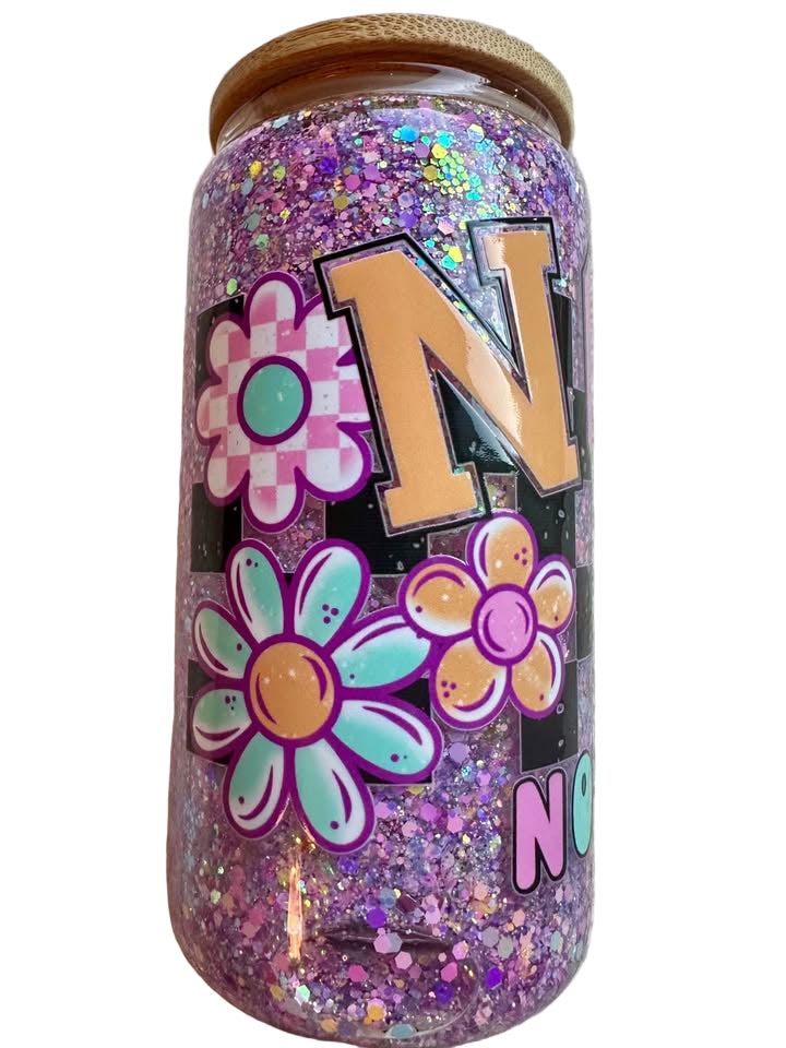 Nope, Not Today - 16oz Glass Glitter Tumbler with Bamboo Lid