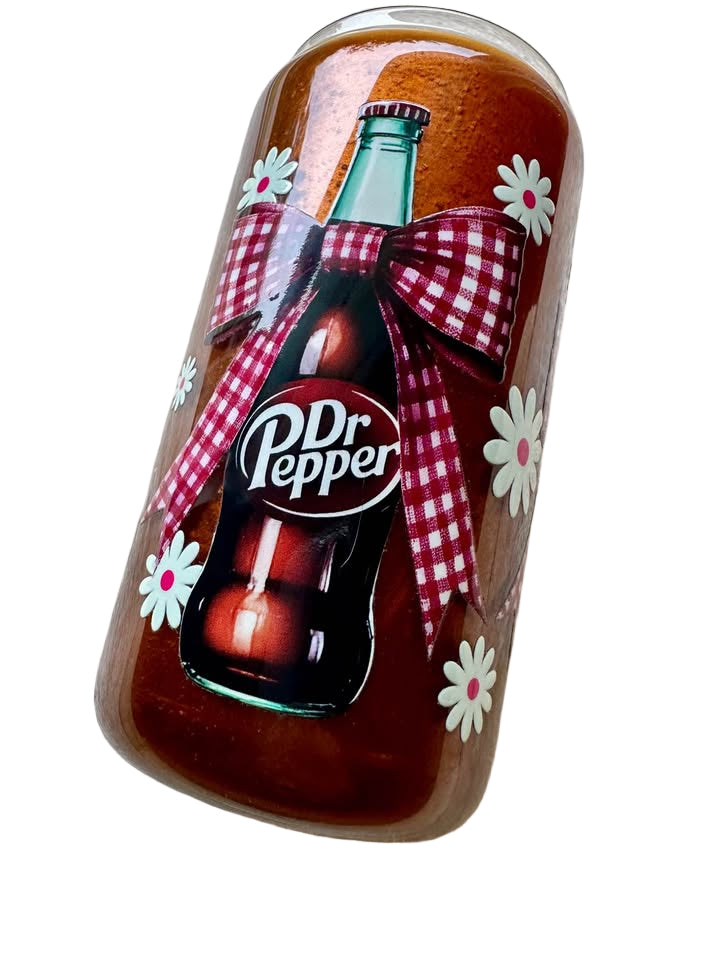 Soda Wrapped in Bows & Flowers - 16oz Glass Tumbler with Mica Powder Shift