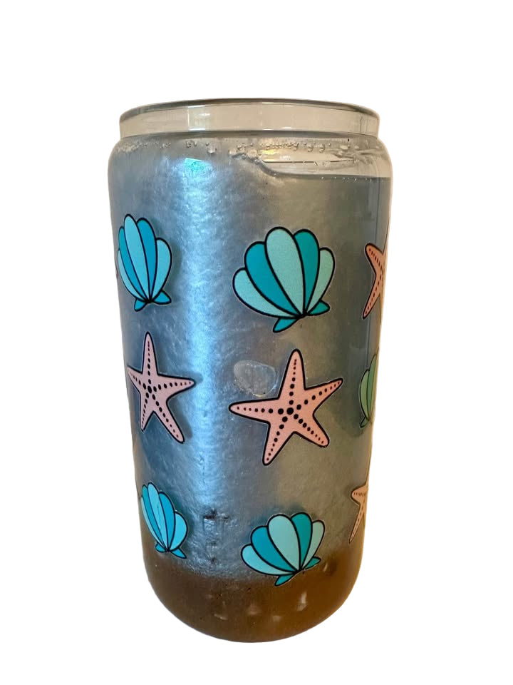 Beach & Ocean - 16oz Glass Tumbler with Seashell Lid