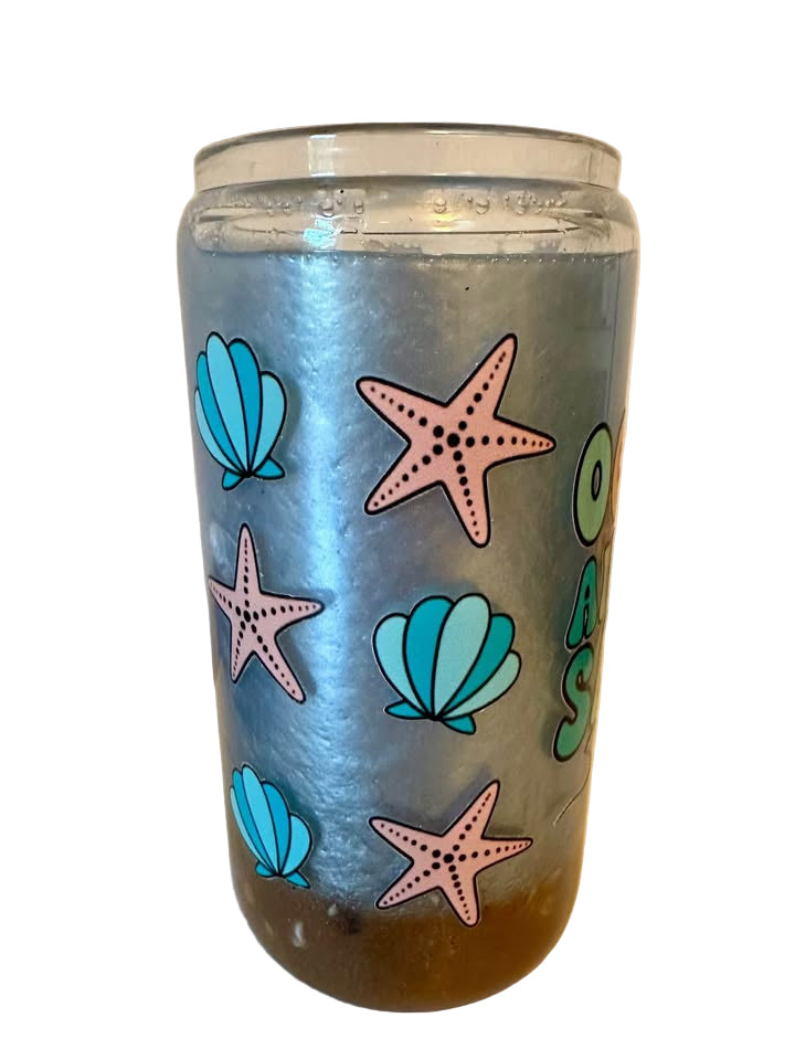 Beach & Ocean - 16oz Glass Tumbler with Seashell Lid