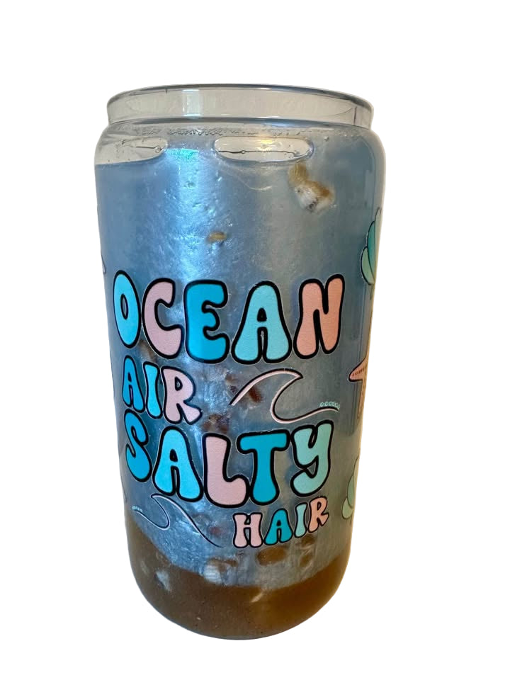 Beach & Ocean - 16oz Glass Tumbler with Seashell Lid