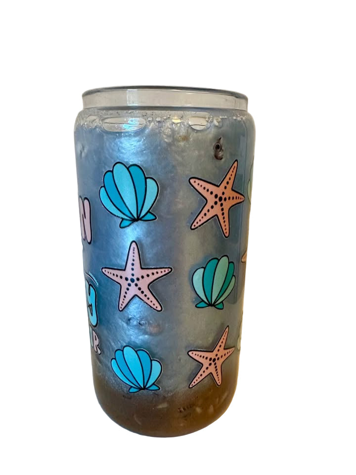 Beach & Ocean - 16oz Glass Tumbler with Seashell Lid