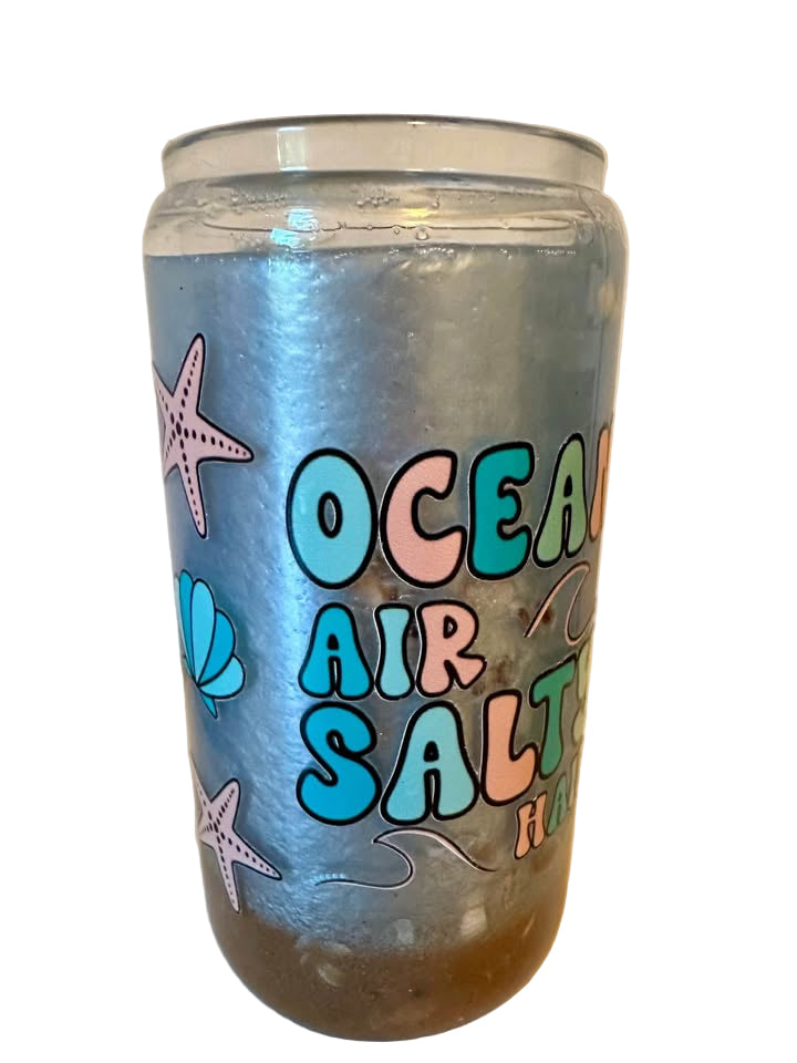 Beach & Ocean - 16oz Glass Tumbler with Seashell Lid