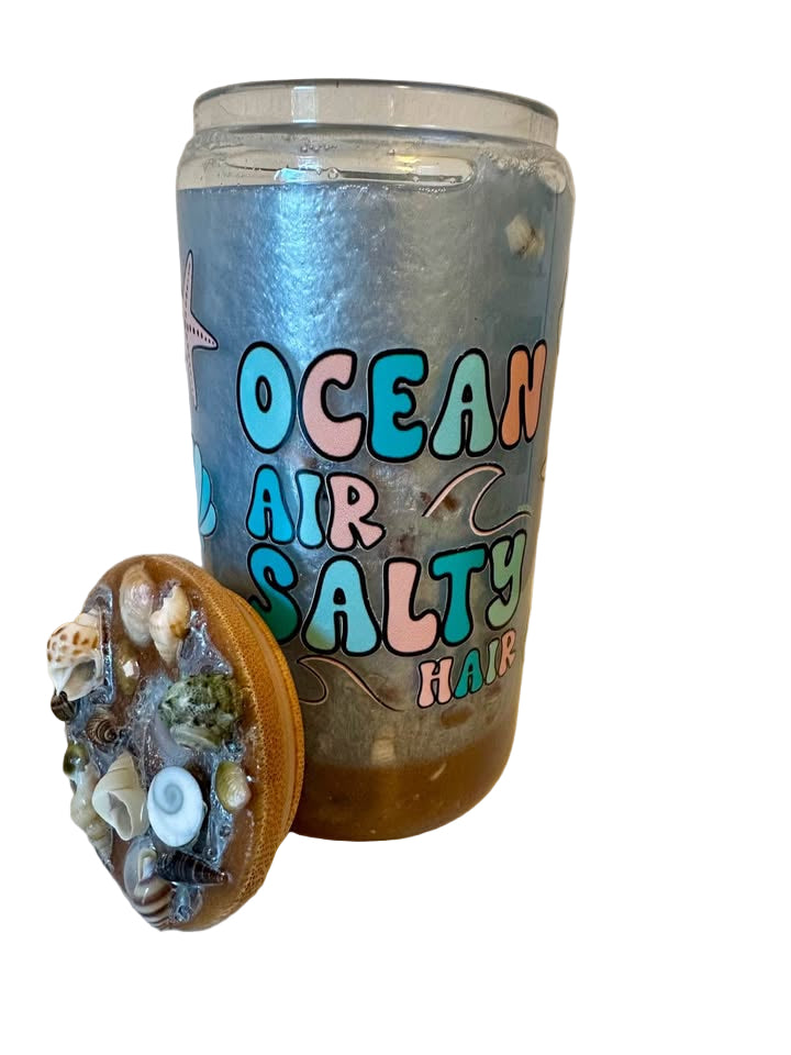 Beach & Ocean - 16oz Glass Tumbler with Seashell Lid