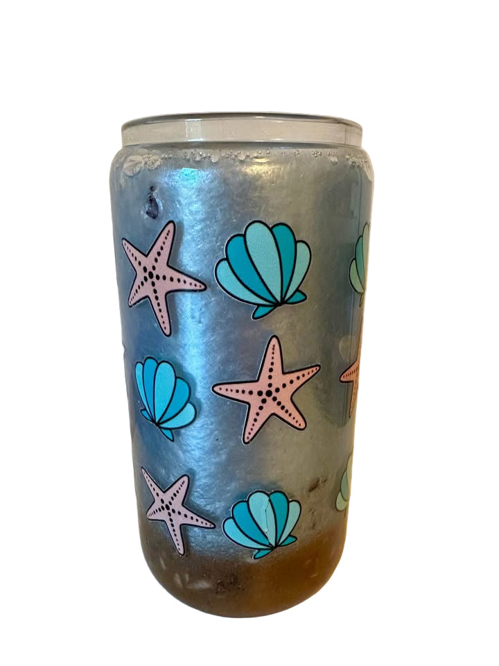 Beach & Ocean - 16oz Glass Tumbler with Seashell Lid