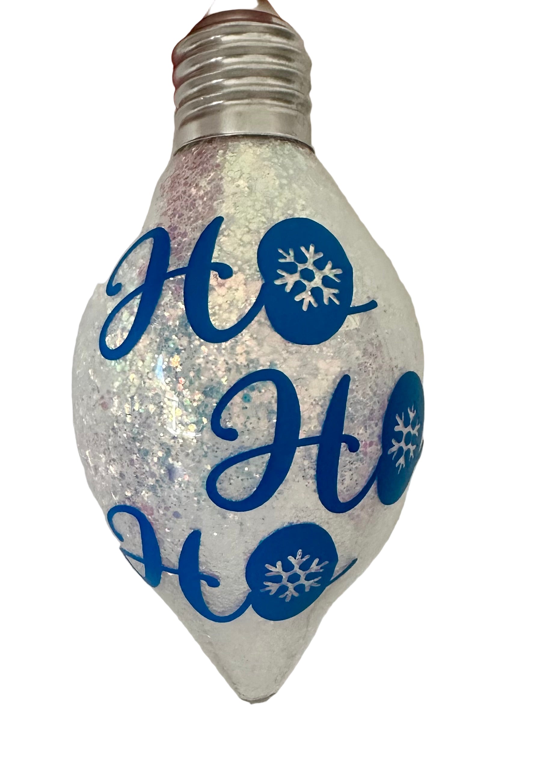 Ho Ho Ho bulb ornament with opal glitter finish
