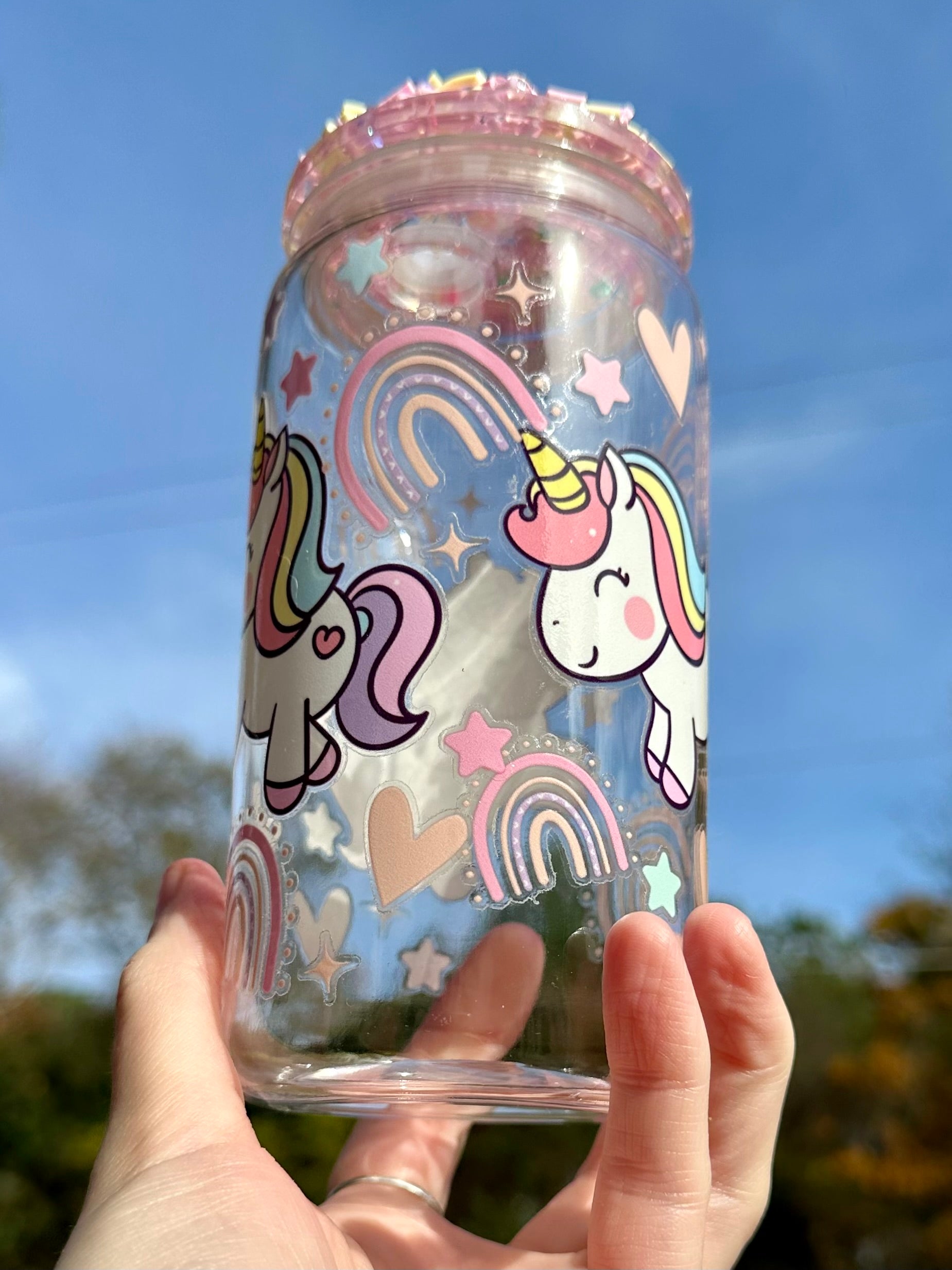 Unicorn & Rainbow Tumbler with Sprinkle Lid - 16oz Acrylic