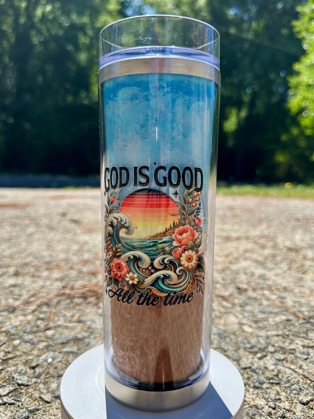 God is Good, Hand Painted Beach Tumbler – 20oz Cup Ocean Wave Aesthetic, Hot & Cold Tumbler, Coastal Iced Coffee Cup, Beach Lover Gift