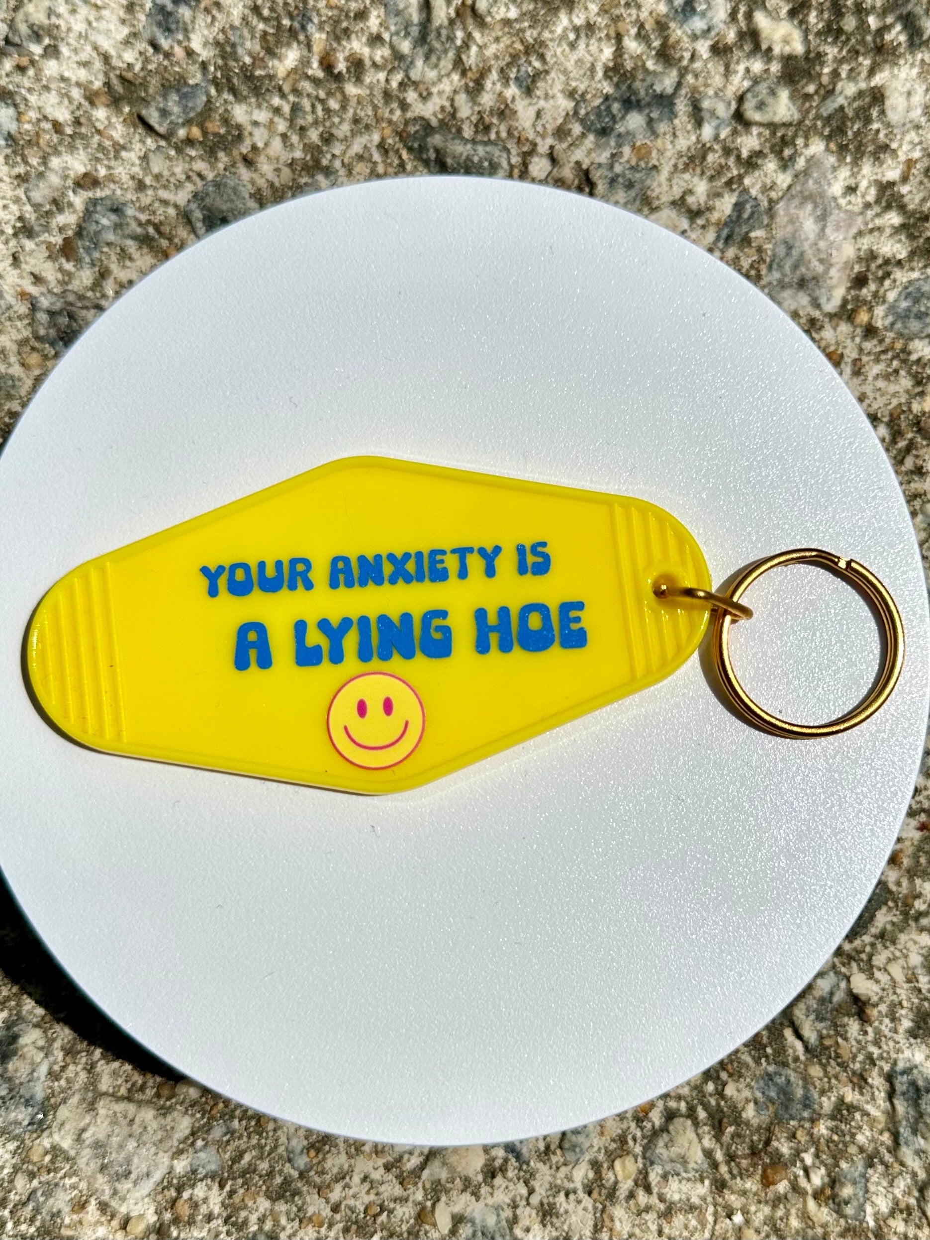 Funny Anxiety Keychain Yellow Acrylic Key Tag, Mental Health Humor Gift, Motivational Quote Keychain, Bold Humor Accessory, Encouragement Gift