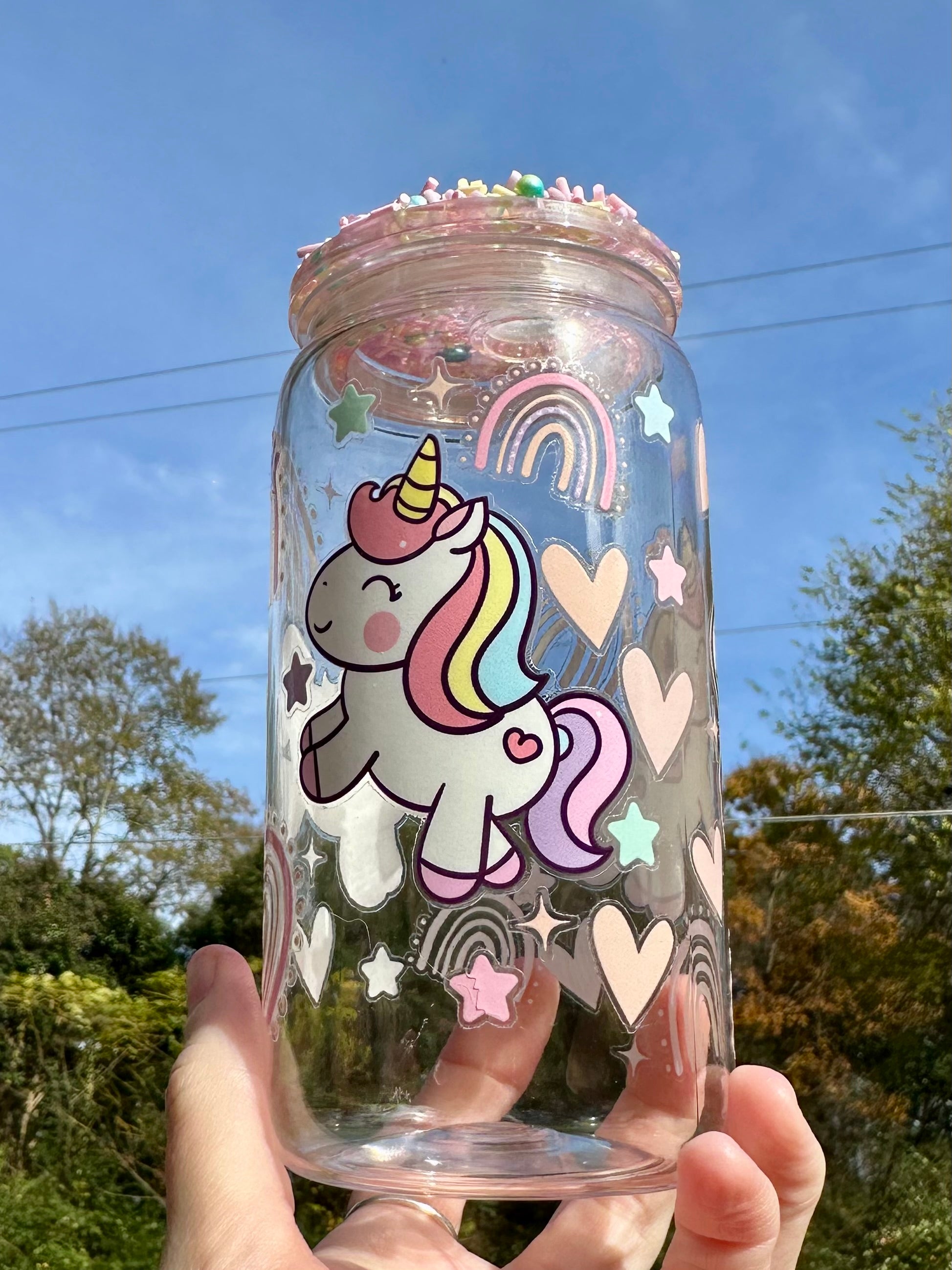 Unicorn & Rainbow Tumbler with Sprinkle Lid - 16oz Acrylic