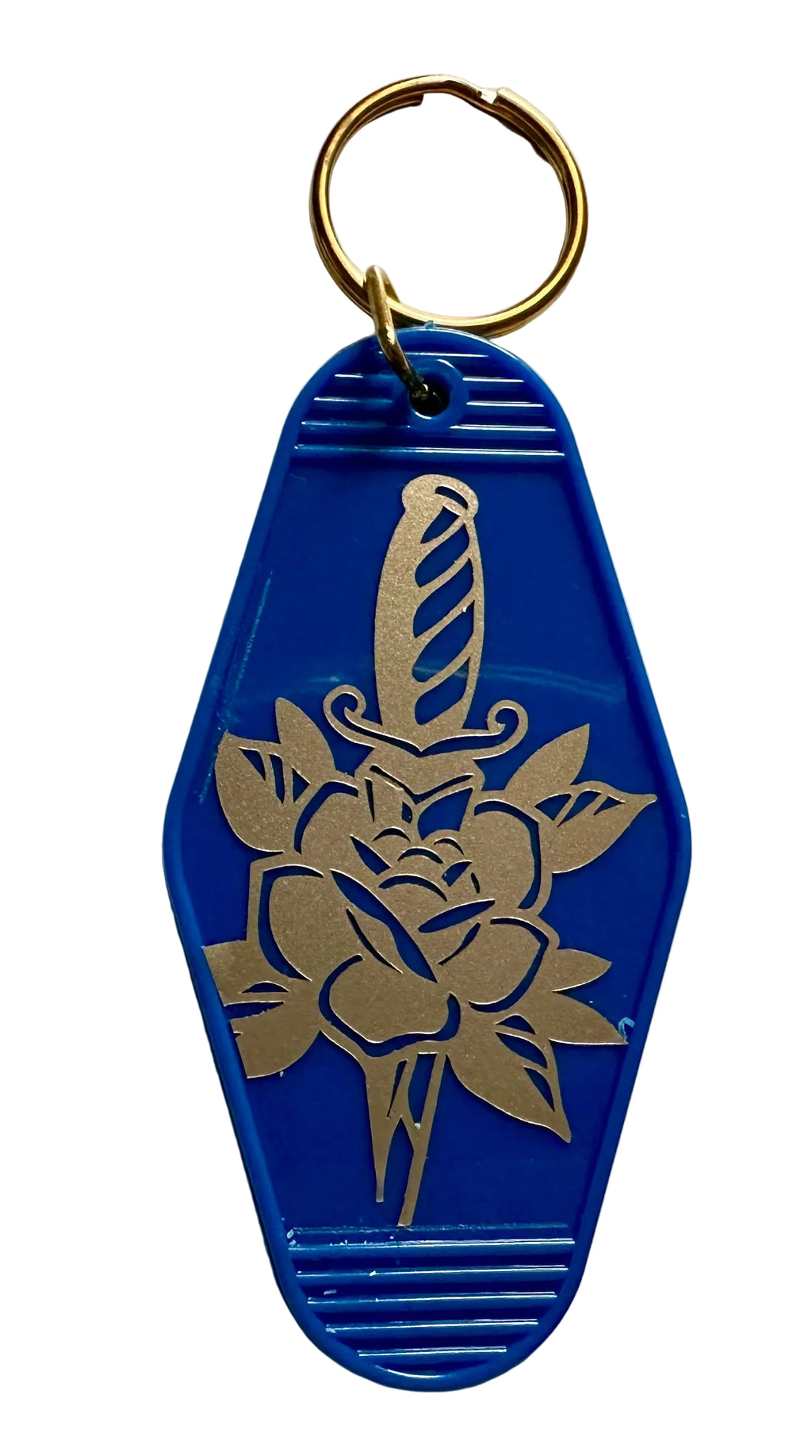 Rose & Dagger Blue Acrylic Key Tag - Tattoo Style Keychain in multicolor; blue Key Tag
