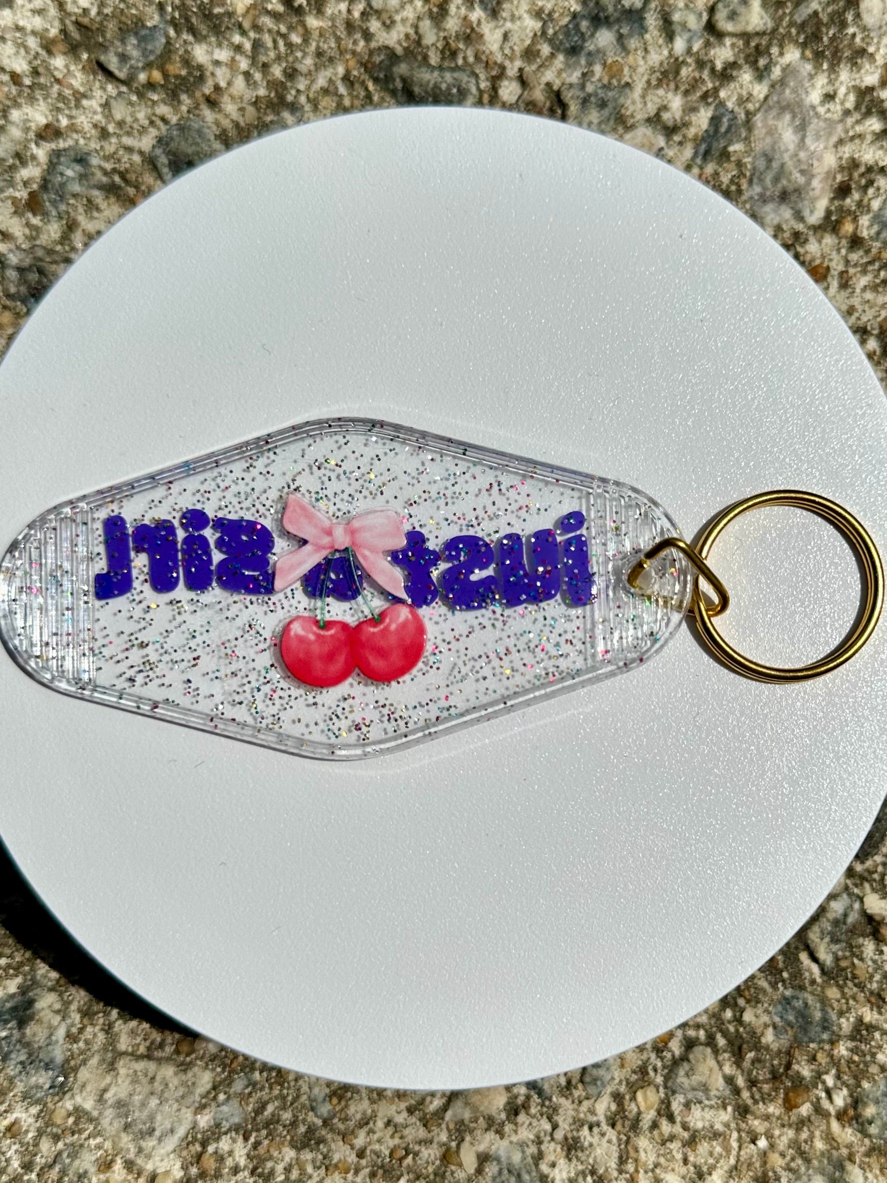 Just a Girl Keychain Clear Acrylic Key Tag, Cherry Bow Aesthetic Keychain, Coquette Style Accessory, Cute Girly Keychain, Trendy Gift for Her
