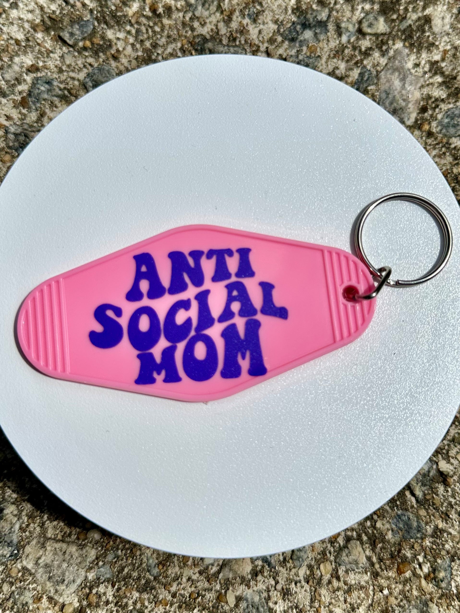 Anti Social Mom Keychain Pink Acrylic Key Tag, Funny Mom Gift, Introvert Mom Keychain, Relatable Mom Humor, Motherhood Gift, Cute Mom Accessory