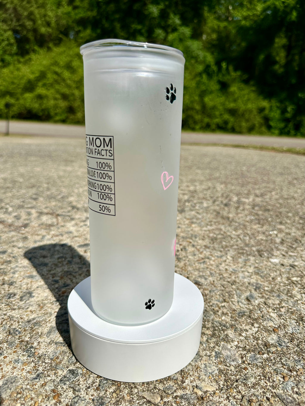 Dog Mom Frosted Glass Tumbler with Lid | Cute Paw Print Cup | 20oz Iced Coffee Glass | Dog Lover Gift | Discounted – Minor Scratch