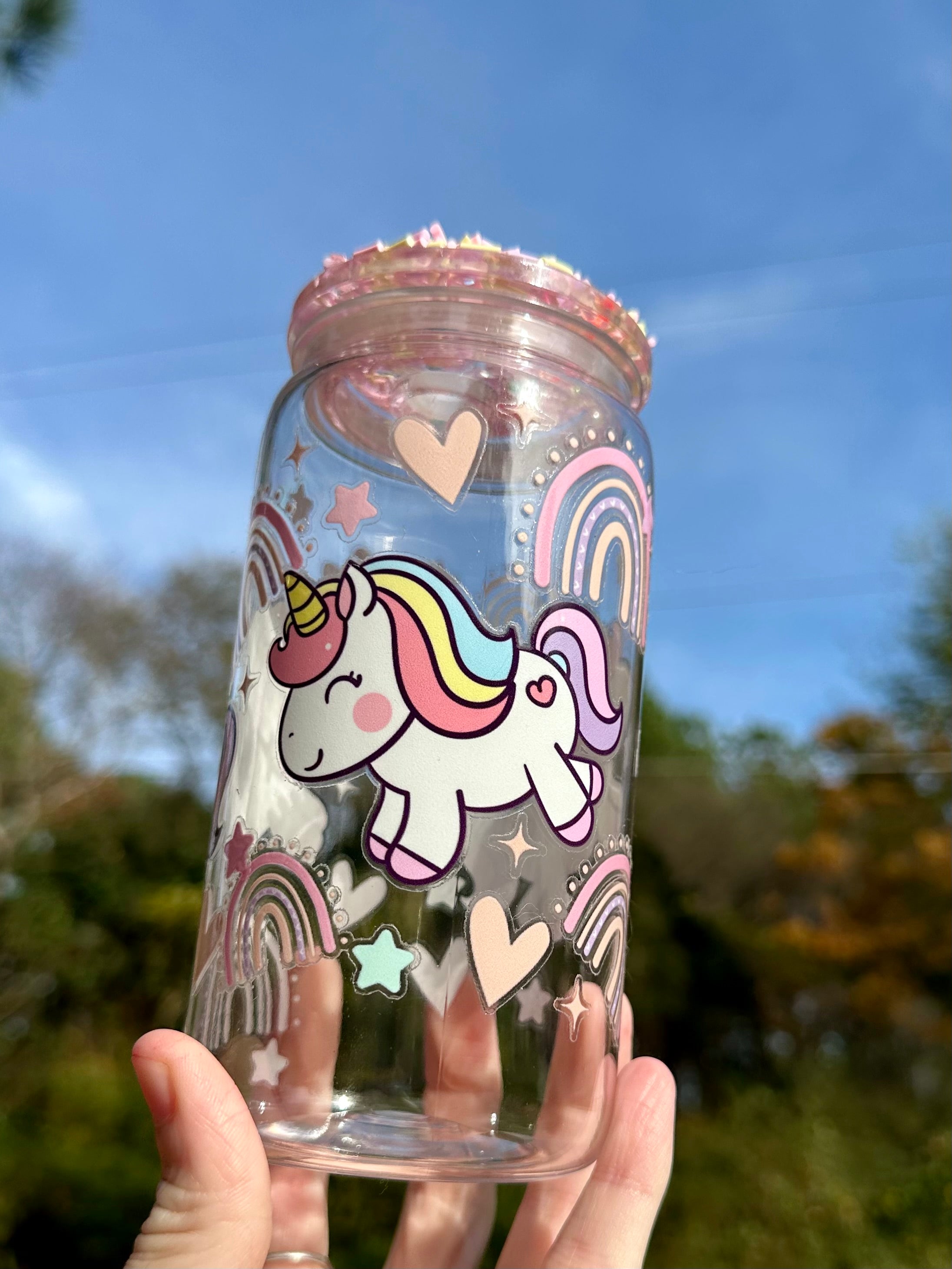Unicorn & Rainbow Tumbler with Sprinkle Lid - 16oz Acrylic