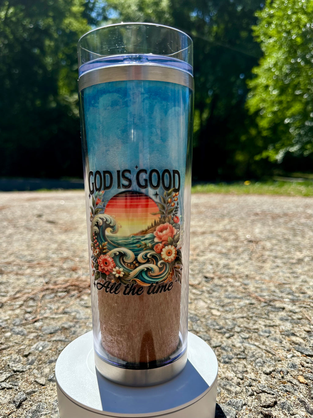 God is Good, Hand Painted Beach Tumbler – 20oz Cup Ocean Wave Aesthetic, Hot & Cold Tumbler, Coastal Iced Coffee Cup, Beach Lover Gift