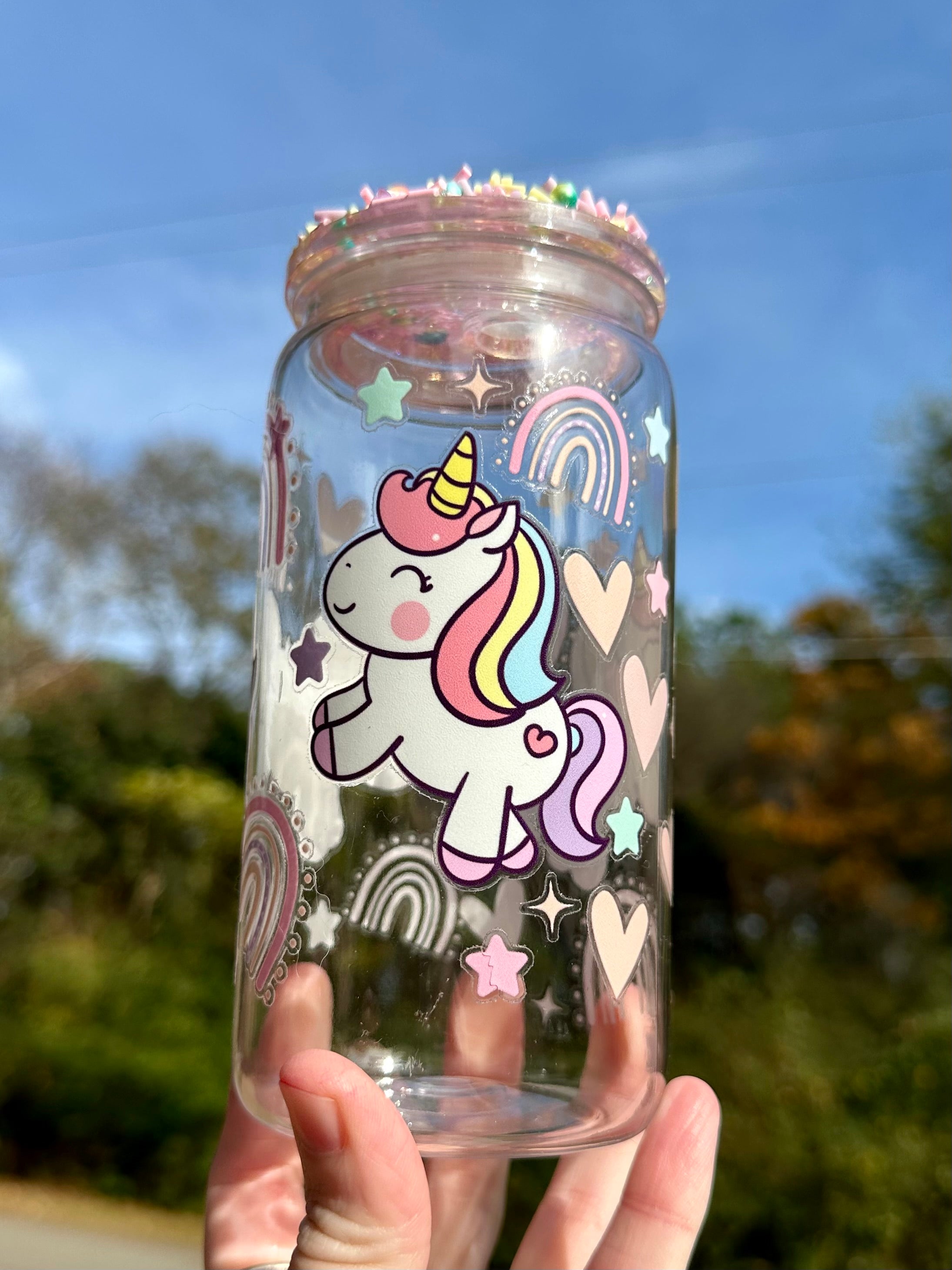 Unicorn & Rainbow Tumbler with Sprinkle Lid - 16oz Acrylic