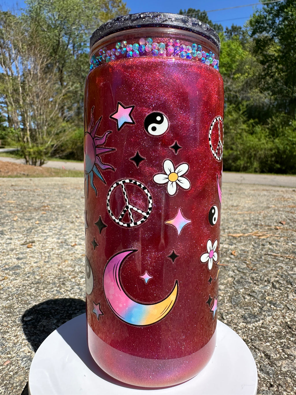 Find Your Balance Tumbler – 20oz Cat Eye Effect Acrylic Cup, Aesthetic Gradient Drink Cup, Insulated Iced Coffee Tumbler, Motivational Gift for Her