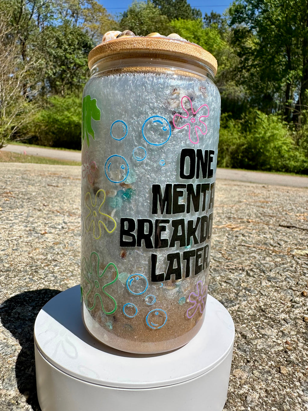 Beach Seashell Glass Tumbler – 16oz Coastal Aesthetic Can Cup with Bamboo Lid | Iced Coffee Glass | Beach Lover Gift