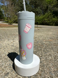 Caffeinated & Happy Tumbler – 16oz Funny Coffee Lover Iced Coffee, Aesthetic Drinkware Gift for Her