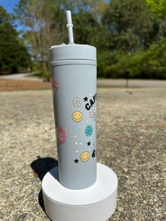 Caffeinated & Happy Tumbler – 16oz Funny Coffee Lover Iced Coffee, Aesthetic Drinkware Gift for Her