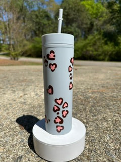Leopard Print Tumbler – 16oz Pink Animal Print Iced Coffee, Aesthetic Cute Drinkware Gift for Women