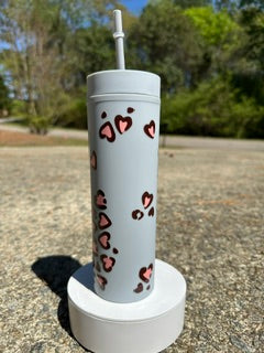 Leopard Print Tumbler – 16oz Pink Animal Print Iced Coffee, Aesthetic Cute Drinkware Gift for Women