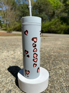 Leopard Print Tumbler – 16oz Pink Animal Print Iced Coffee, Aesthetic Cute Drinkware Gift for Women