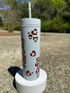Leopard Print Tumbler – 16oz Pink Animal Print Iced Coffee, Aesthetic Cute Drinkware Gift for Women