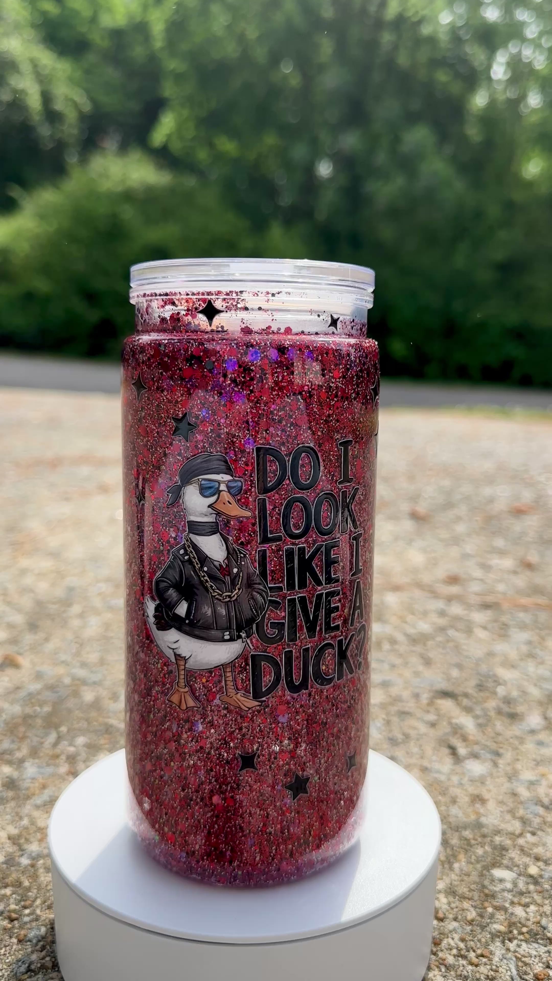 Funny Duck Glitter Tumbler – Red Sparkle Insulated Drinkware – Sarcastic Humor Cup