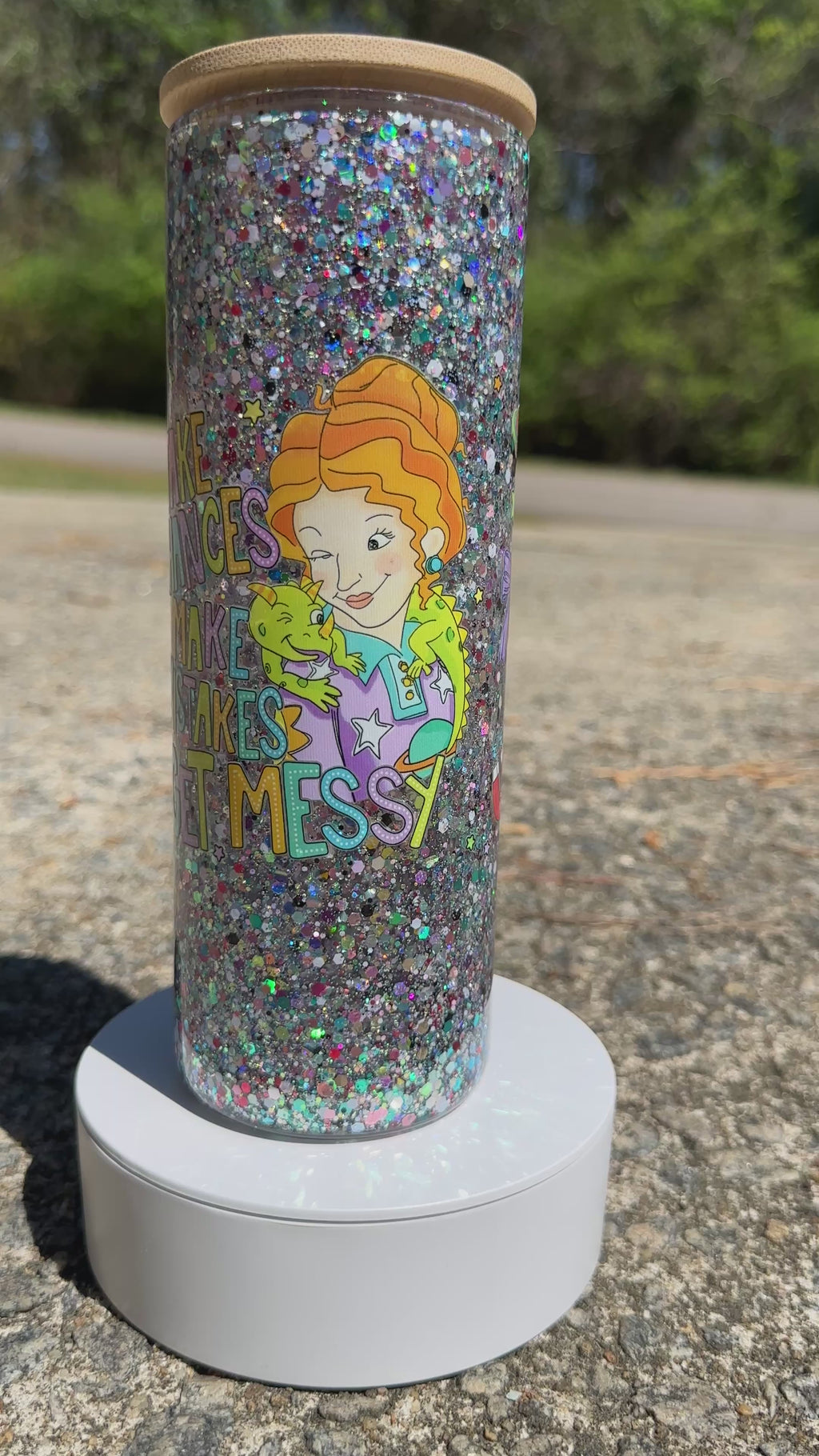 Take Chances Make Mistakes Get Messy Tumbler – 20oz Glass Can Cup with Bamboo Lid, Inspirational Teacher Gift Iced Coffee Cup