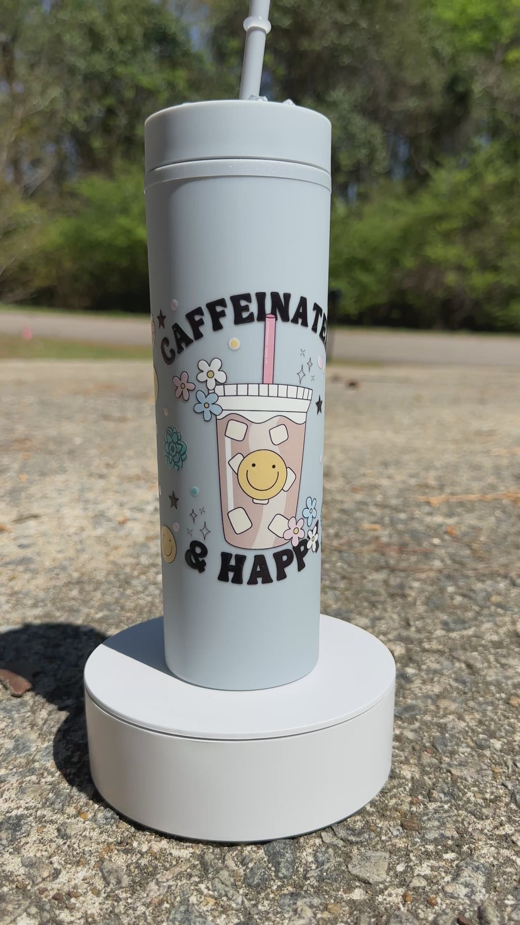 Caffeinated & Happy Tumbler – 16oz Funny Coffee Lover Iced Coffee, Aesthetic Drinkware Gift for Her