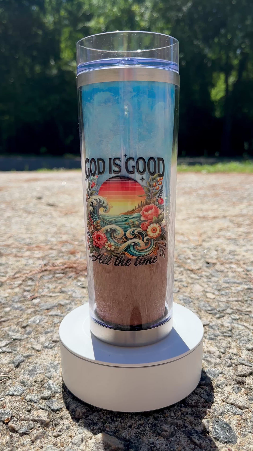 God is Good, Hand Painted Beach Tumbler – 20oz Cup Ocean Wave Aesthetic, Hot & Cold Tumbler, Coastal Iced Coffee Cup, Beach Lover Gift