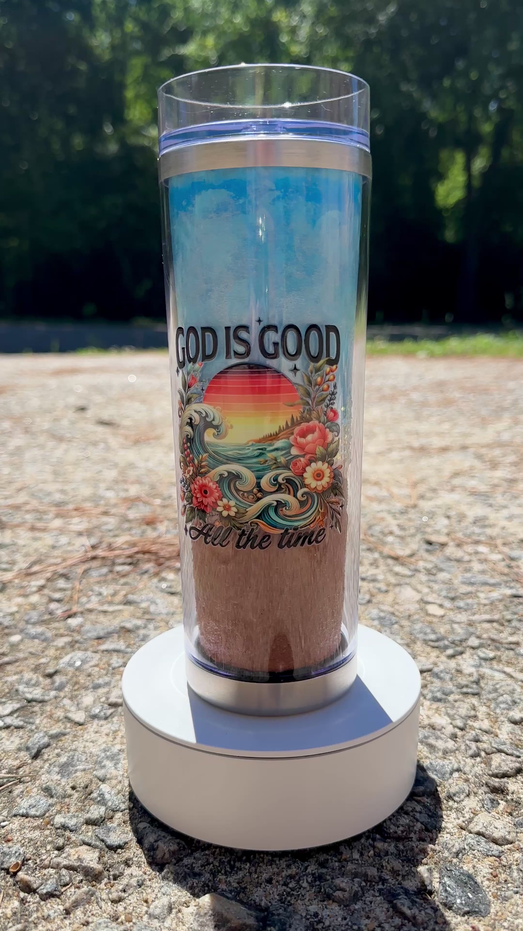 God is Good, Hand Painted Beach Tumbler – 20oz Cup Ocean Wave Aesthetic, Hot & Cold Tumbler, Coastal Iced Coffee Cup, Beach Lover Gift