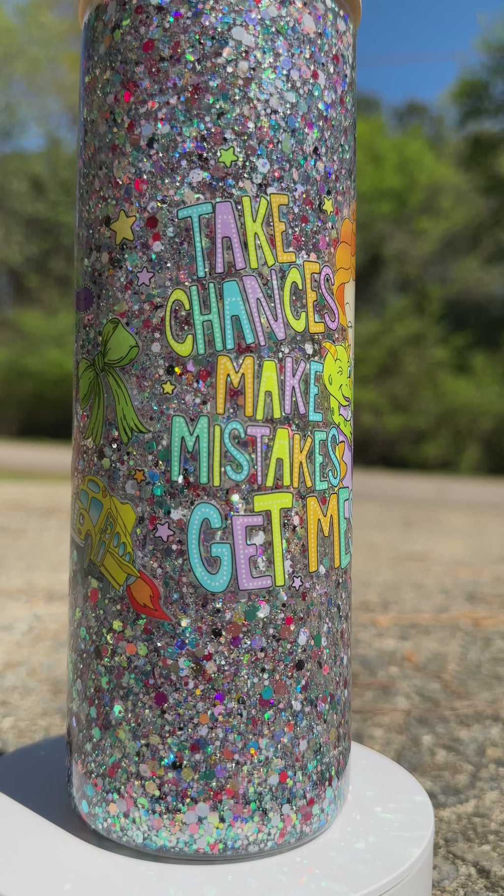 Take Chances Make Mistakes Get Messy Tumbler – 20oz Glass Can Cup with Bamboo Lid, Inspirational Teacher Gift Iced Coffee Cup